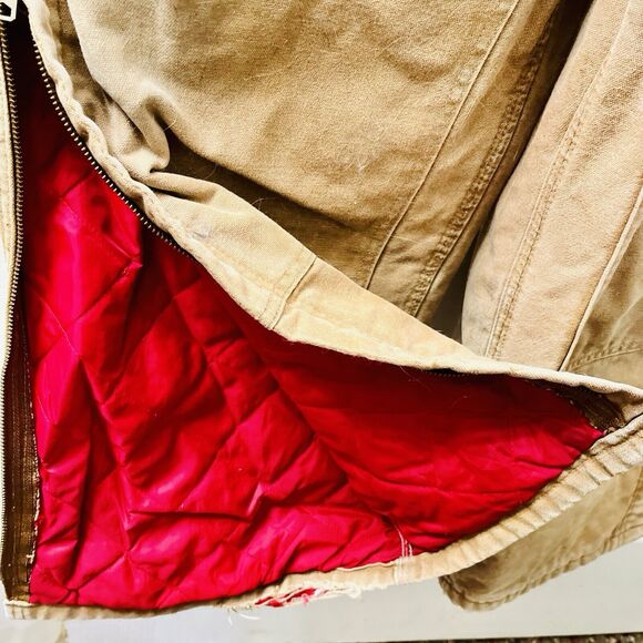 Vtg Carhartt R02 BRN 44 X 30 Bib Overalls USA Double Knee Duck Canvas Quilted - Picture 5 of 14